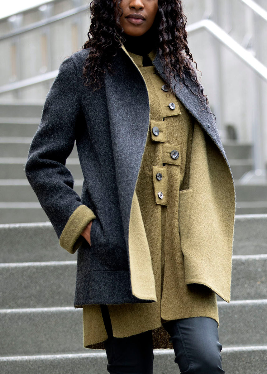 Reversible Asymmetric Alpaca Coat in Discontinued Colors