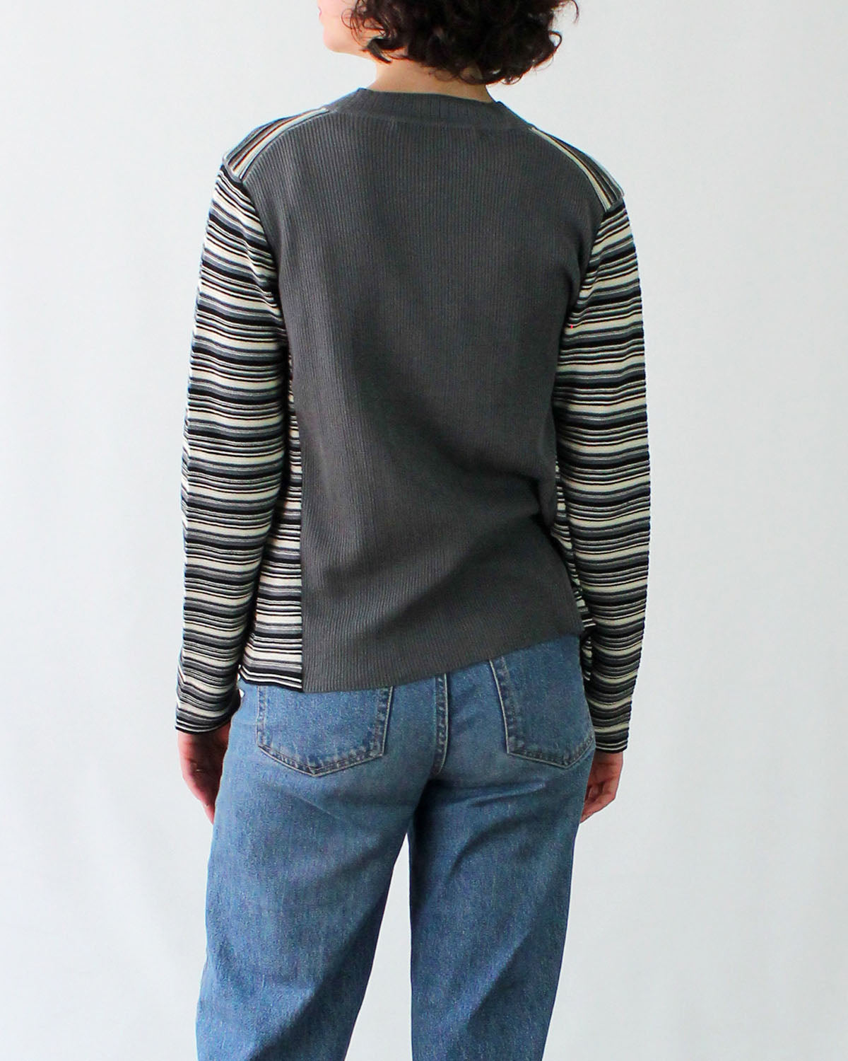 Striped Rib Knit Cotton Cardigan