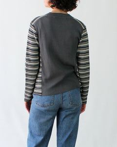 Striped Rib Knit Cotton Cardigan