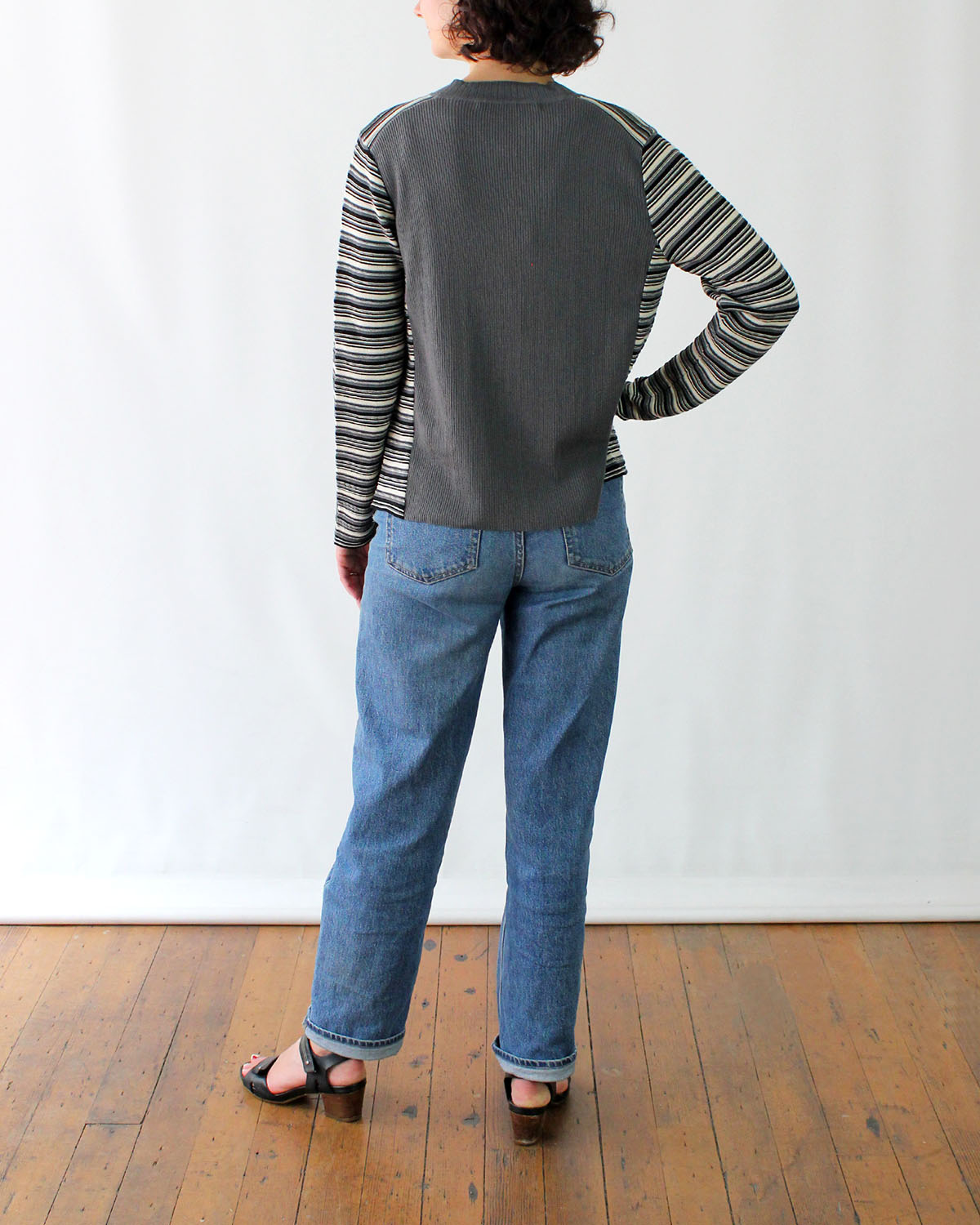 Striped Rib Knit Cotton Cardigan