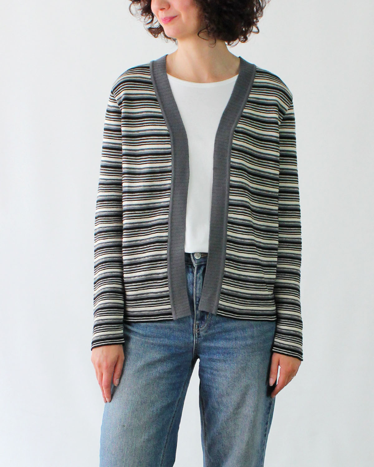 Striped Rib Knit Cotton Cardigan