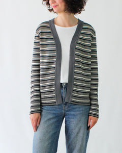 Striped Rib Knit Cotton Cardigan