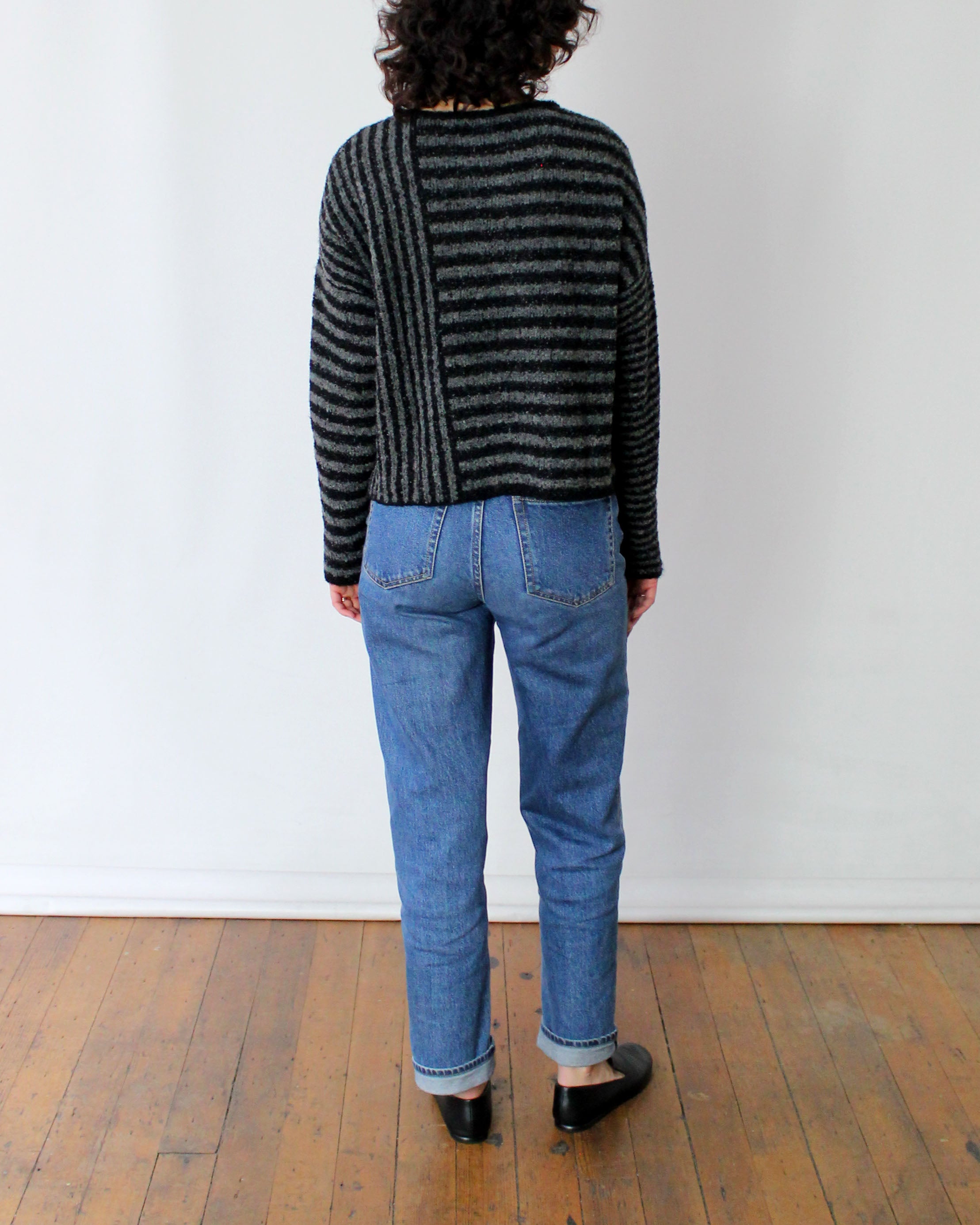 Baby Alpaca Bouclé Stripe Crop Sweater