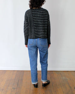 Baby Alpaca Bouclé Stripe Crop Sweater