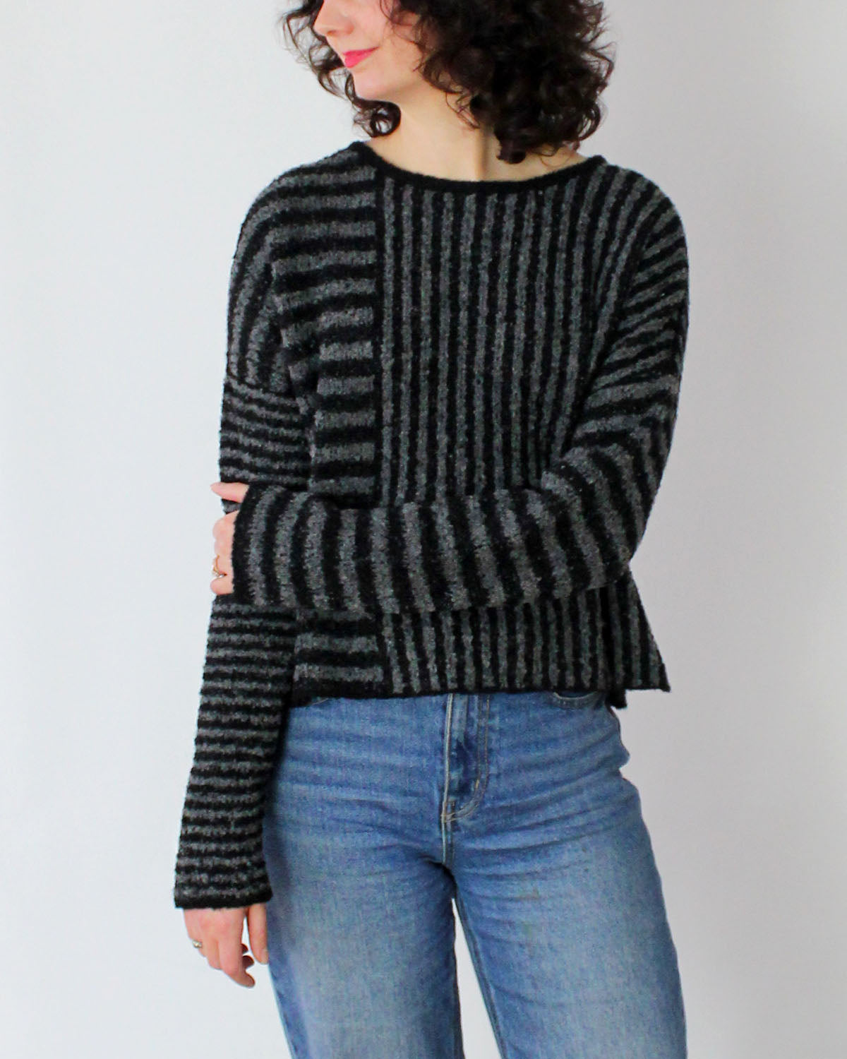 Baby Alpaca Bouclé Stripe Crop Sweater