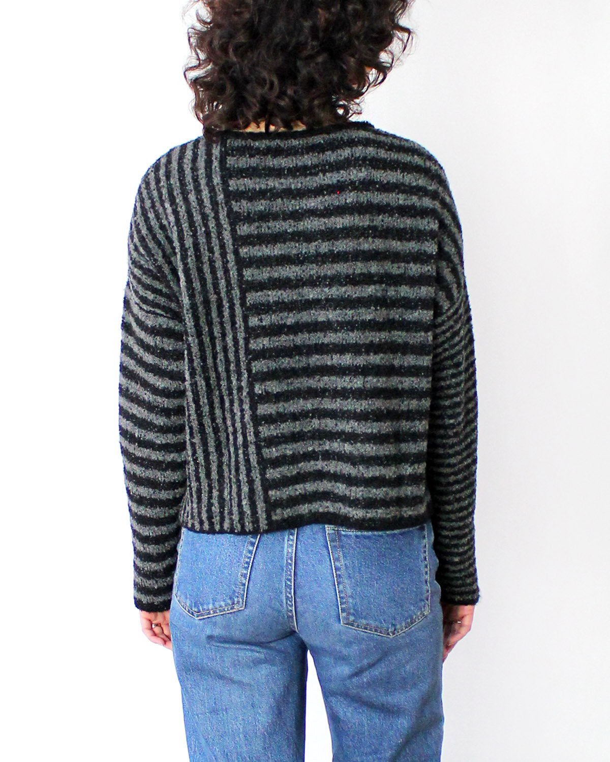 Baby Alpaca Bouclé Stripe Crop Sweater