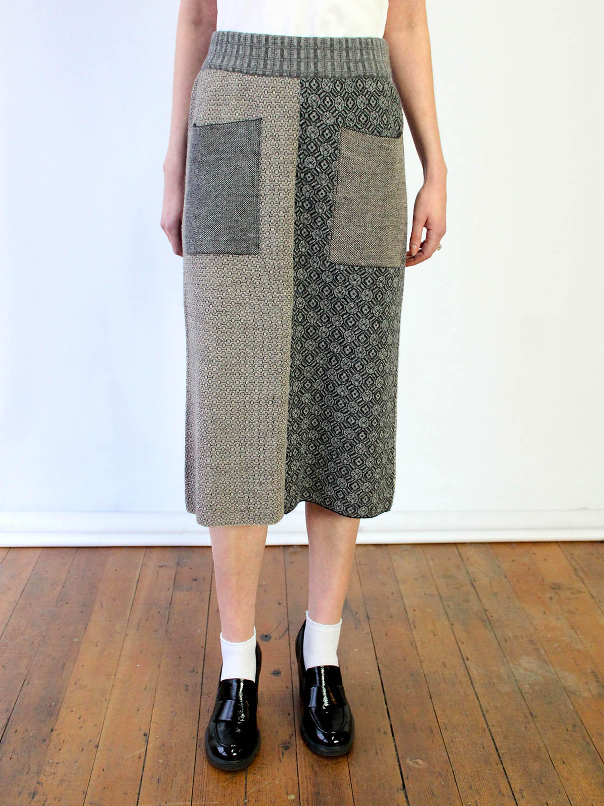 Pique Patchwork Baby Alpaca Midi Skirt