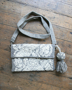Carnation Embroidered Wool Handbag