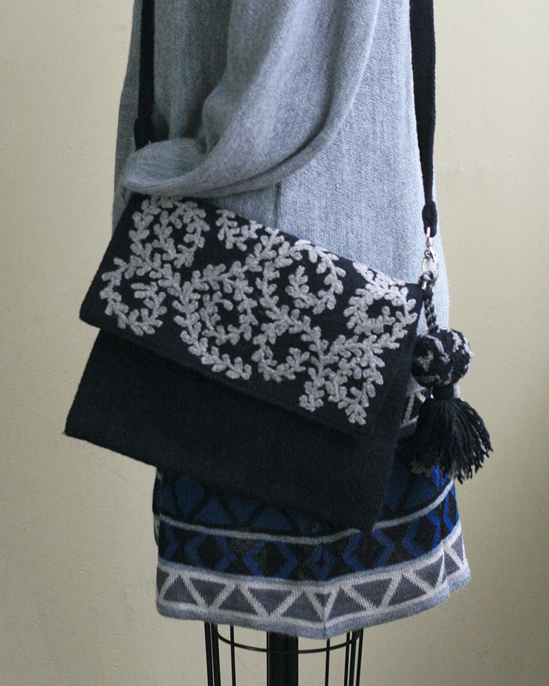 Vine Embroidered Wool Handbag