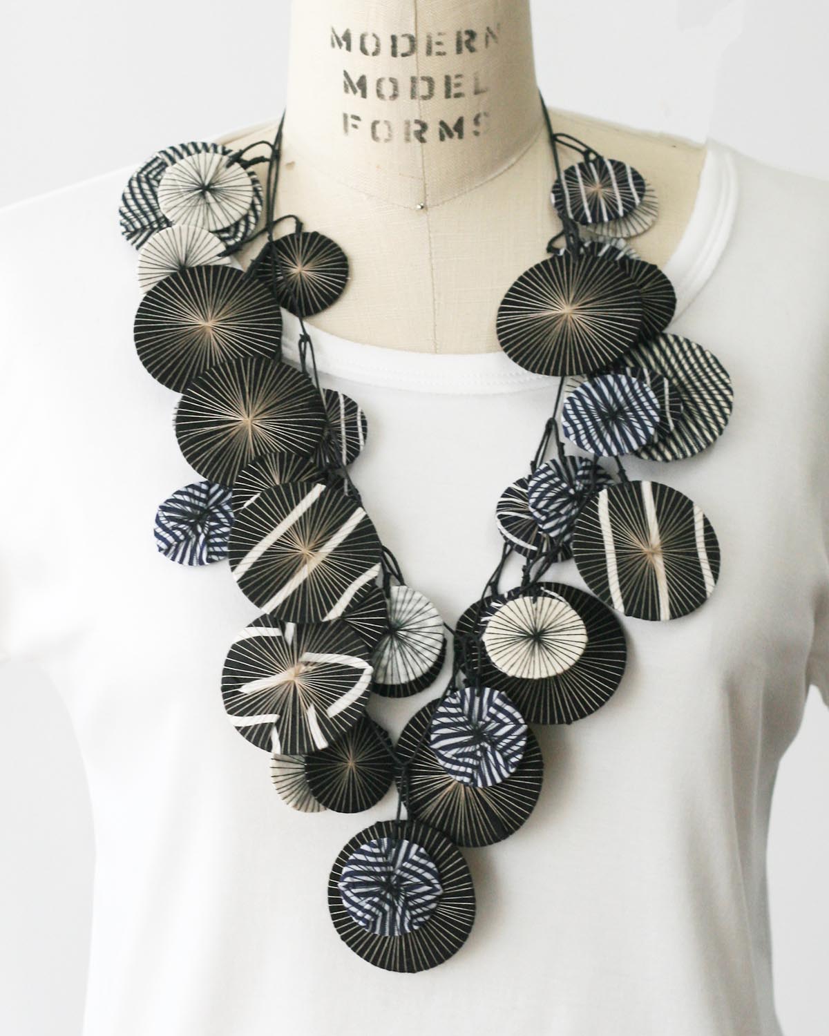 Hypnotic Recycled Textile Necklace in Stripe